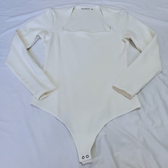 Abercrombie Long-Sleeve Ponte Squareneck Bodysuit - Medium - White/Cream - Picture 2 of 12